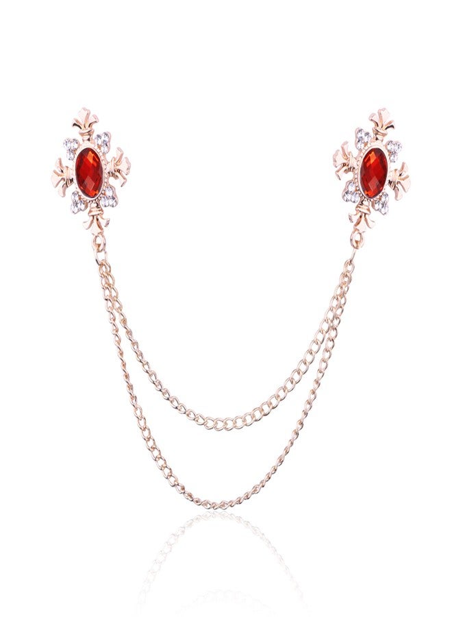 Anmpab Cross Crystal Tassel Chain Brooch Gold Silver Tassel Collar Pins Broochs Rhinestone Lapel Pin for Men Women Suit Accessories Cross Crystal Tassel Chain Brooch.Gold Silver Tassel Collar Pins Broochs Rhinestone Lapel Pin for Men Women Suit Accessories (Red) - Image 1